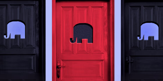 Photo illustration of a repeating door with an elephant cut out of it.