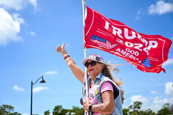 Image: Supporters of former President Donald Trump protest near the Mar-a-Lago Club in Palm Beach, Fla., on March 31, 2023.