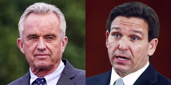 A side by side of Robert Kennedy Jr. and Ron DeSantis.