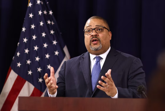 Manhattan District Attorney Alvin Bragg speaks during a press conference
