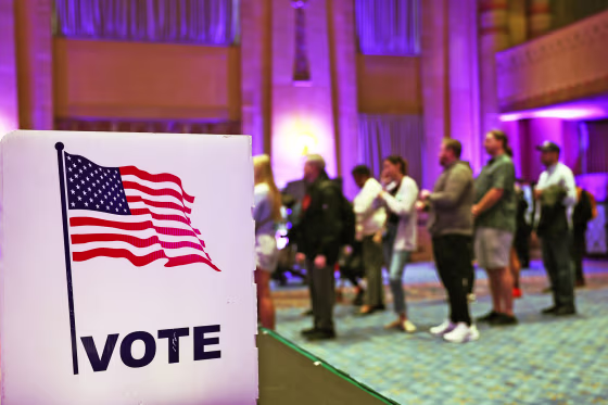 Voters wait in line at Fox Theatre on Nov. 8, 2022 in Atlanta.
