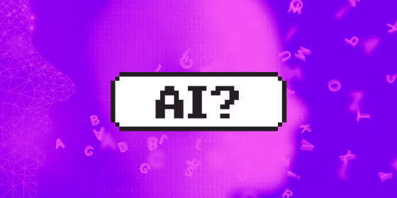 Text box reading "AI?" on top of two pink digitized heads