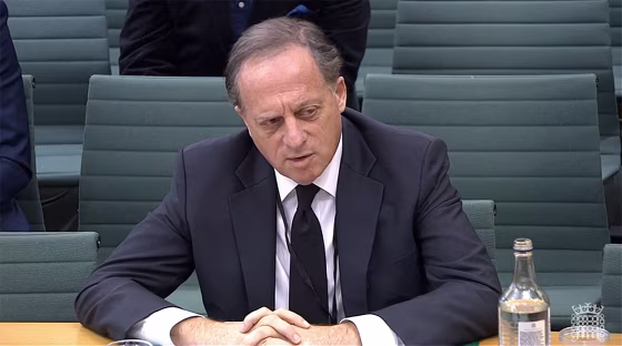 BBC chairperson Richard Sharp testifying in front of a Digital, Culture, Media and Sport (DCMS) Committee in London