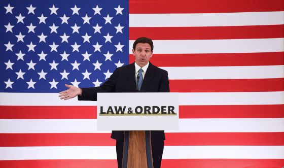 Florida Governor Ron DeSantis speaks at a press conference