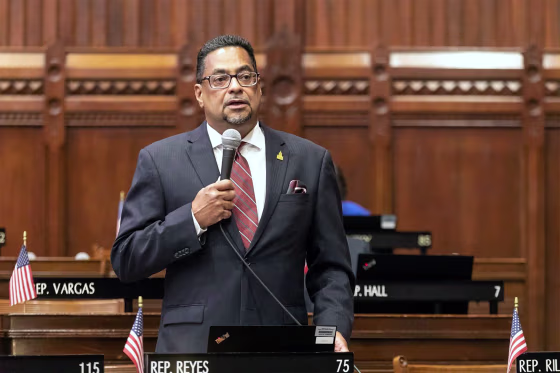 Conn. State Rep. and Deputy Speaker Geraldo  Reyes Jr., D-Waterbury, speaks in the House on June 7, 2021.