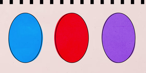 Illustration of ballot bubbles in blue, red and purple.