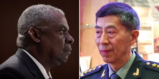 Defense Secretary Lloyd Austin and his Chinese counterpart, Li Shangfu.