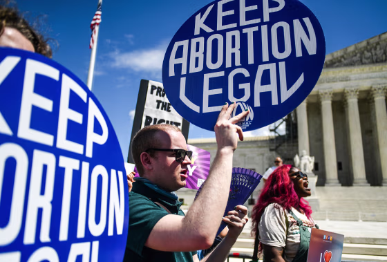 Activists gather at the Supreme Court on April 15, 2023, to protest increasing restrictions on access to abortion and abortion pills. 