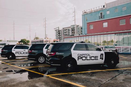 Capitol Police cars in Jackson, Miss., on June 2, 2023.
