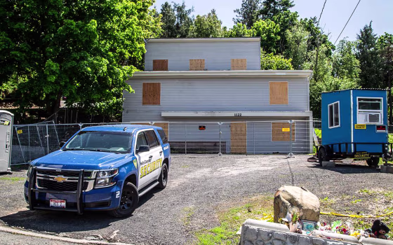 The house where four University of Idaho students were stabbed to death on King Road in Moscow, in May 2023.