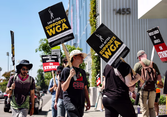 Image: SAG-AFTRA Union Members Join Writers Picket Line At Netflix Headquarters