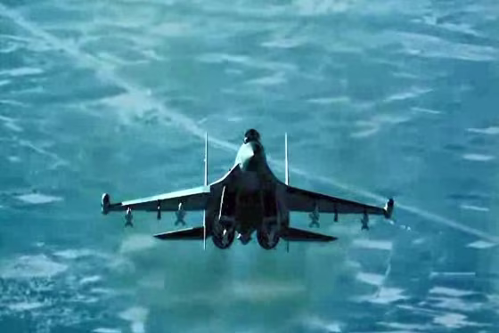 A Russian fighter plane flying close to a U.S. MQ-9 Reaper drone before deploying flares from a position directly over the drone on July 23, 2023.
