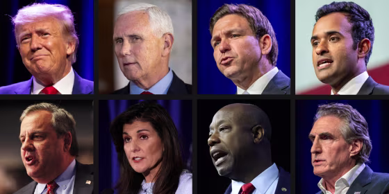 Photo Composition: Trump, Pence, DeSantis, Ramaswany, Christie, Haley, Scott, Burgum