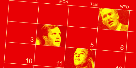 Photo Illustration: A calendar with the faces of Andy Beshear, Daniel Cameron, and Glenn Youngkin