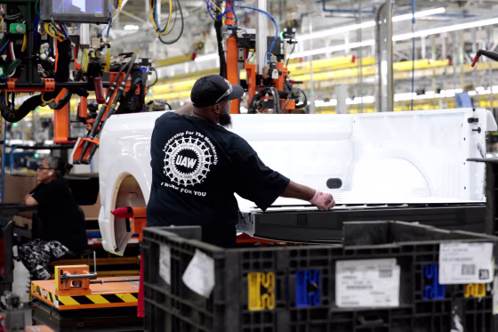 A worker at Ford Motor Co.'s Rouge Electric Vehicle Center in Dearborn, Mich., on Sept. 20, 2022.