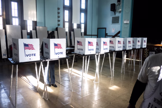Voter casts his ballot at a polling station during the midterm elections. Americans made their ways to the polls on Tuesday, November 8 to vote in the heated midterm elections.