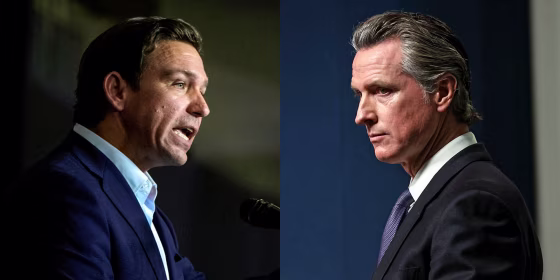 Florida Gov. Ron Desantis; California Governor Gavin Newsom.