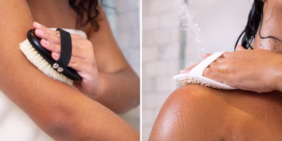 Instead of using a synthetic or natural loofah, dermatologists recommend considering silicone scrubs, dry brushes and even your hands instead.