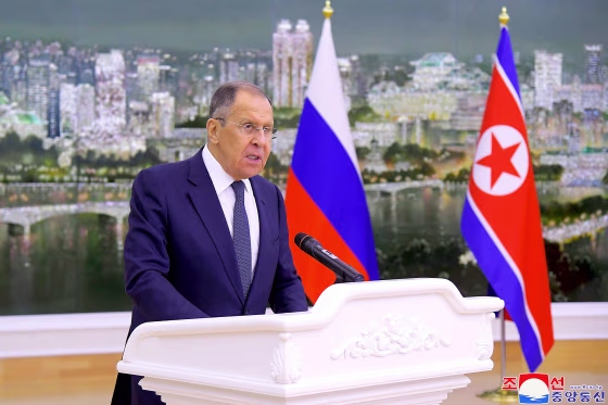 Sergey Lavrov speech podium pyongyang north korea