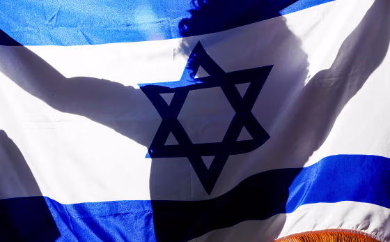 A supporter of a Israel at protest on UCLA's campus in Los Angeles.