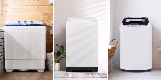 Designed especially for small spaces, a portable washing machine can clean dirty clothes without taking up too much room.