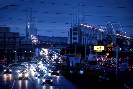 Cars cross the Bay Bridge over the Chesapeake Bay in Stevensville, MD. on Nov. 22, 2023.