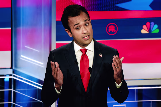 Vivek Ramaswamy speaks during the third Republican presidential primary debate.