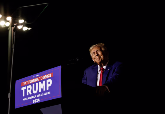 Former U.S. President Donald Trump during a campaign rally in Hialeah, Fla. on Nov. 8, 2023.