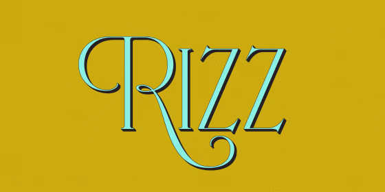 "Rizz" written in blue on yellow background
