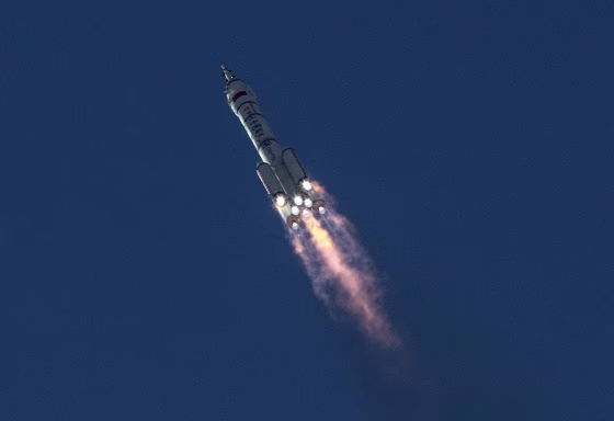 A Long March-2F rocket launches at the Jiuquan Satellite Launch Center on June 17, 2021 in China. 