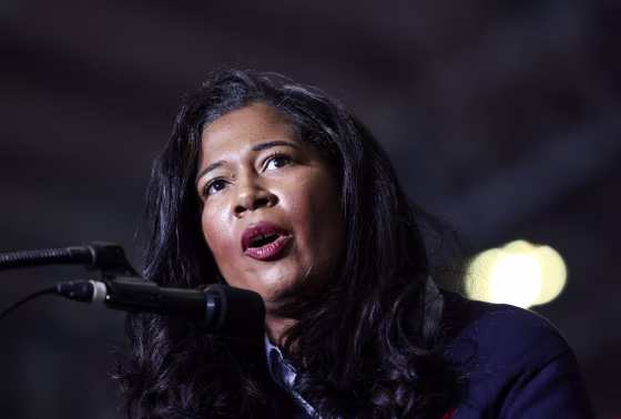 Kristina Karamo, speaks at a rally in Washington, Michigan on April 2, 2022.
