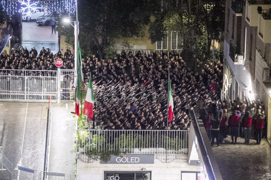 Opposition politicians in Italy demanded on Monday that Italy's government explain how hundreds of demonstrators were able to give a banned fascist salute at a Rome rally without any police intervention. (Francesco Benvenuti/LaPresse via AP)