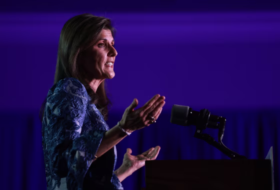 Republican presidential candidate former Nikki Haley congratulates Trump on win but says ‘we’re just getting started' at her primary night rally at the Grappone Conference Center in Concord, New Hampshire.