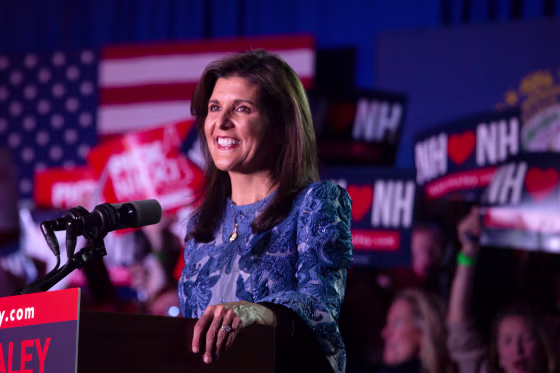 Nikki Haley speaks at her New Hampshire primary election night party in Concord.