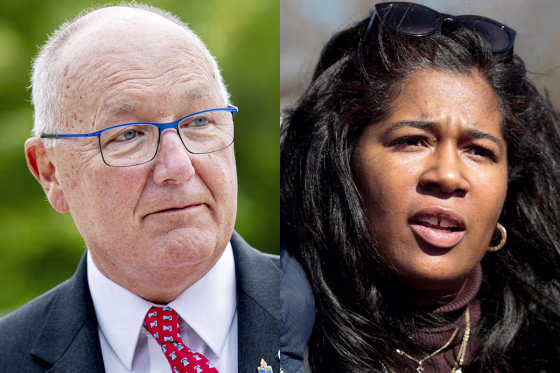 Side by side of Pete Hoekstra and Kristina Kamaro.