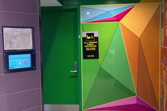 An all gender family restroom at LaGuardia Airport, in New York.