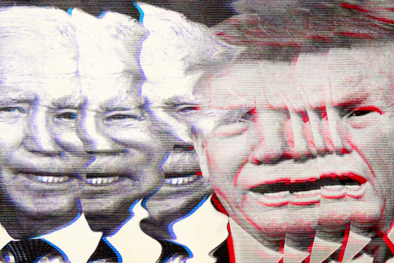 Photo Illustration: Warped images of Joe Biden and Donald Trump