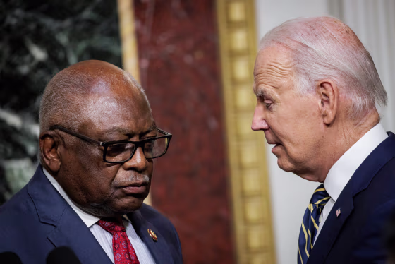 Rep. Jim Clyburn, D-S.C., and President Joe Biden at the Indian Treaty Room of the White House on July 25.