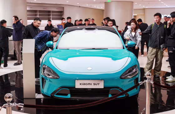 The Xiaomi Electric Vehicle Flagship Store opened at the Oriental Plaza in Beijing's Dongcheng district on March 25.
