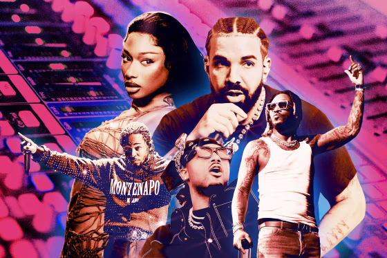 Photo Illustration: Megan Thee Stallion, Kendrick Lamar, Drake, Metro Boomin, and Future