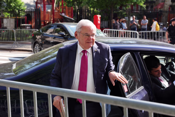 Robert Menendez gets out of his car