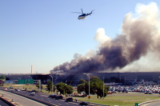 Smoke pours from the southwest corner of the Pentagon on Sept. 11, 2011.