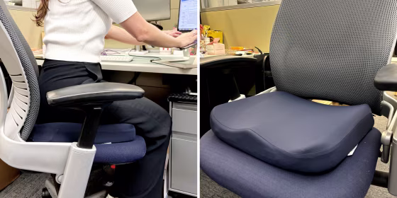 Instead of investing in a new office chair, you can buy a supportive seat cushion to make you more comfortable while sitting all day.
