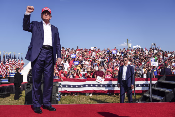 Former President Donald Trump arrives for a campaign rally