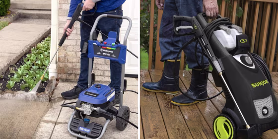 Electric and gas-powered pressure washers can scrub dirt and grime off outdoor surfaces using pressurized water.