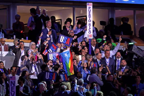 Members of the Puerto Rico delegation cast their votes during the Ceremonial Roll Call 
