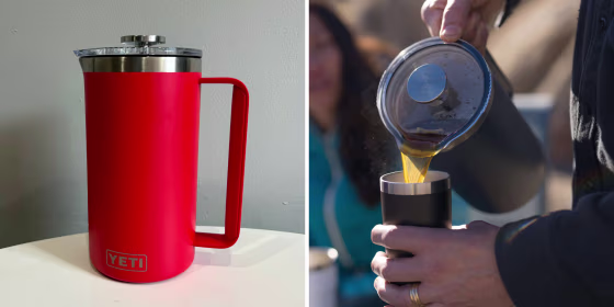 The French press comes in a range of colors and unlike traditional machines, is made of stainless steel rather than transparent glass.