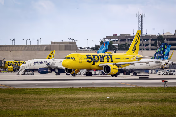 Spirit and JetBlue planes.