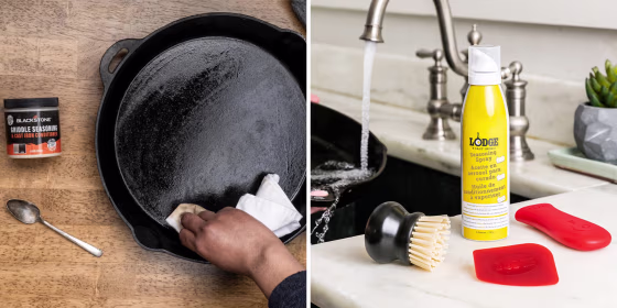 You can use mild dish soap and coarse salt to clean a cast iron skillet. But to keep it seasoned and maintained, turn to other kitchen essentials.