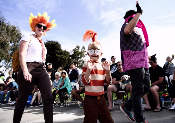 Participants dressed as characters from "Inside Out 2" during a Halloween parade in Long Beach, Calif. on Oct. 27, 2024.